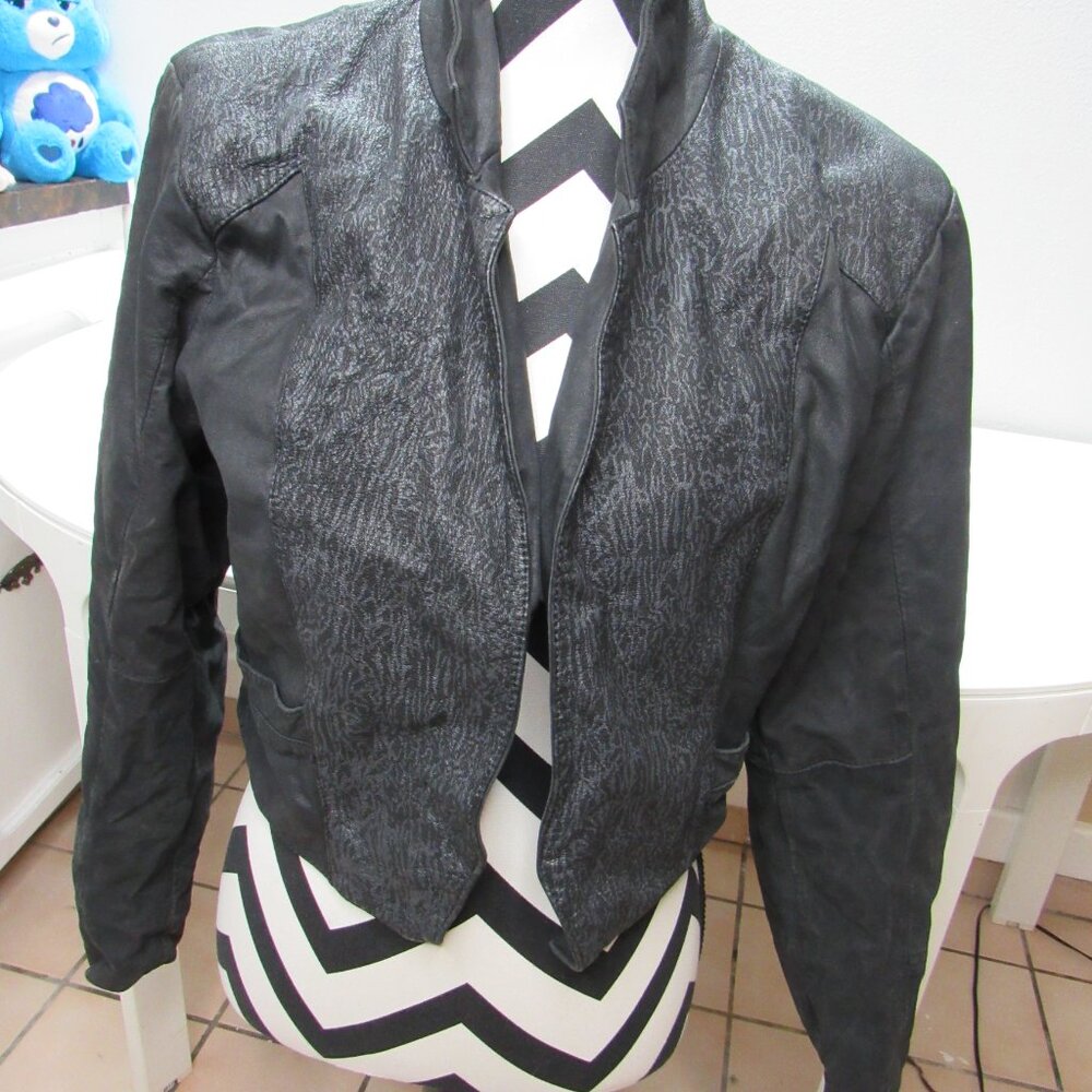 Vtg Award Design Western Apparel Leather Blk Blazer Women Edgy Rock Moto Goth 12